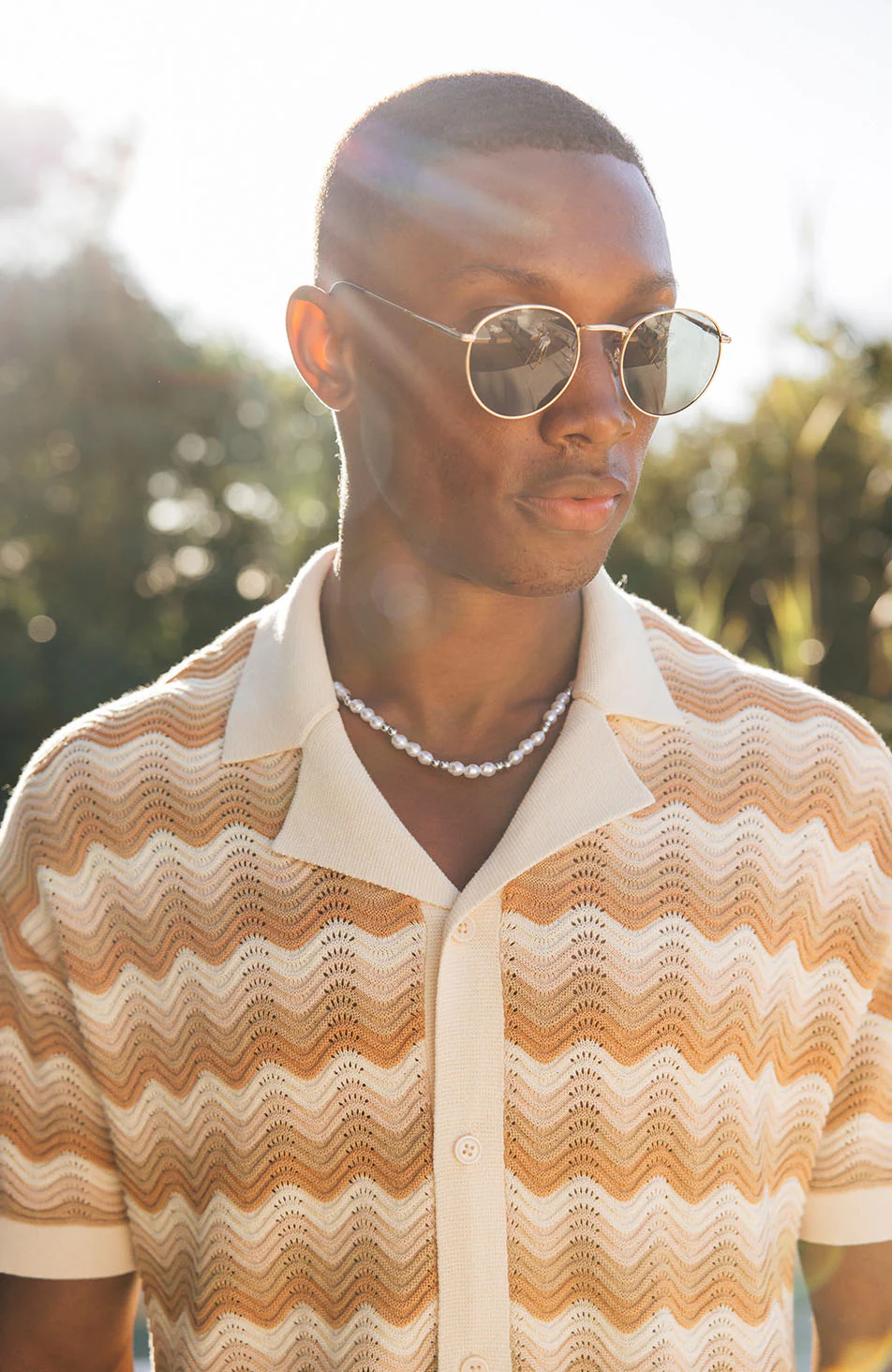 Aruba Textured Relaxed Fit Knitted Shirt in Beige - Image 3