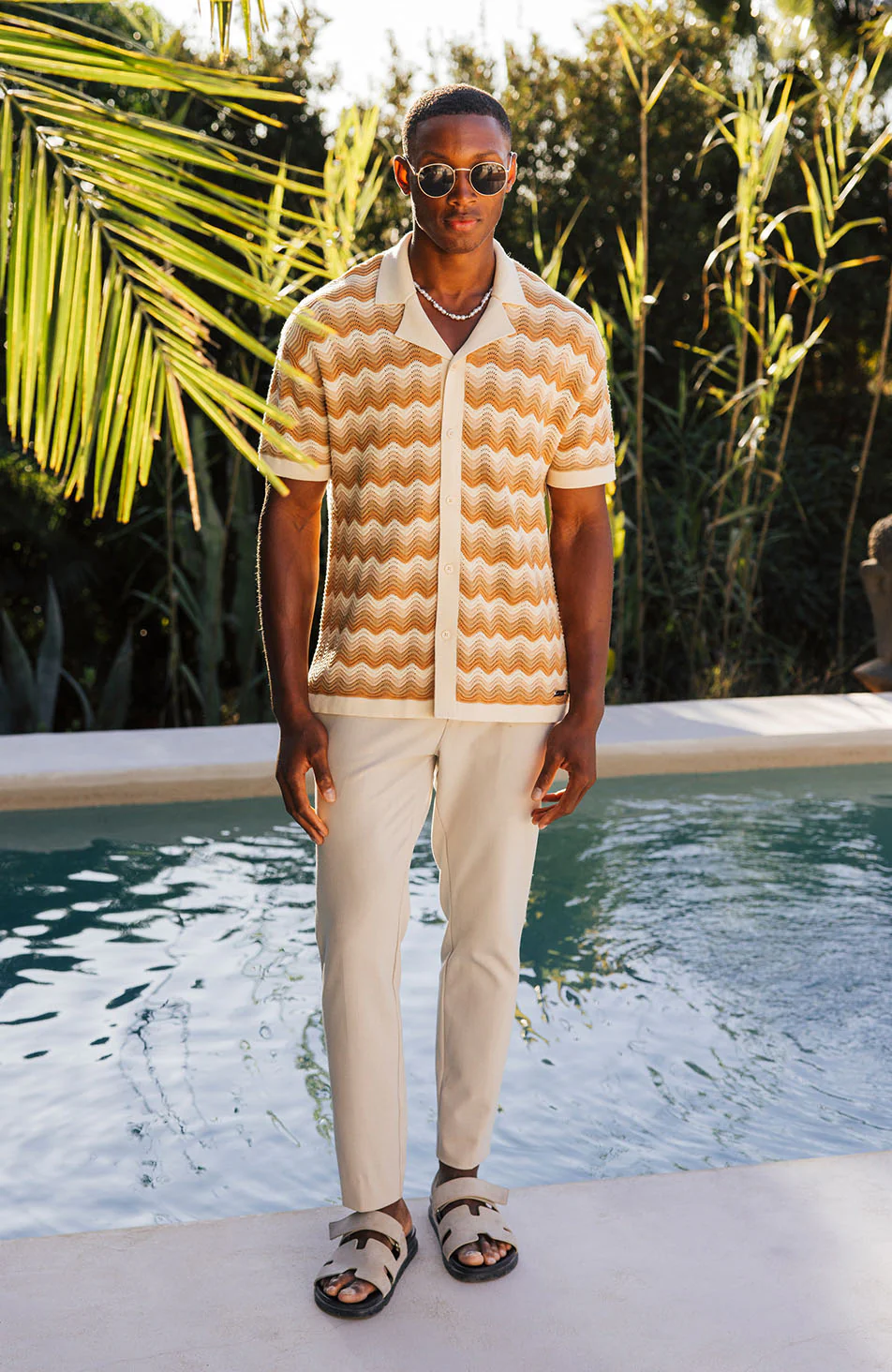 Aruba Textured Relaxed Fit Knitted Shirt in Beige - Image 4