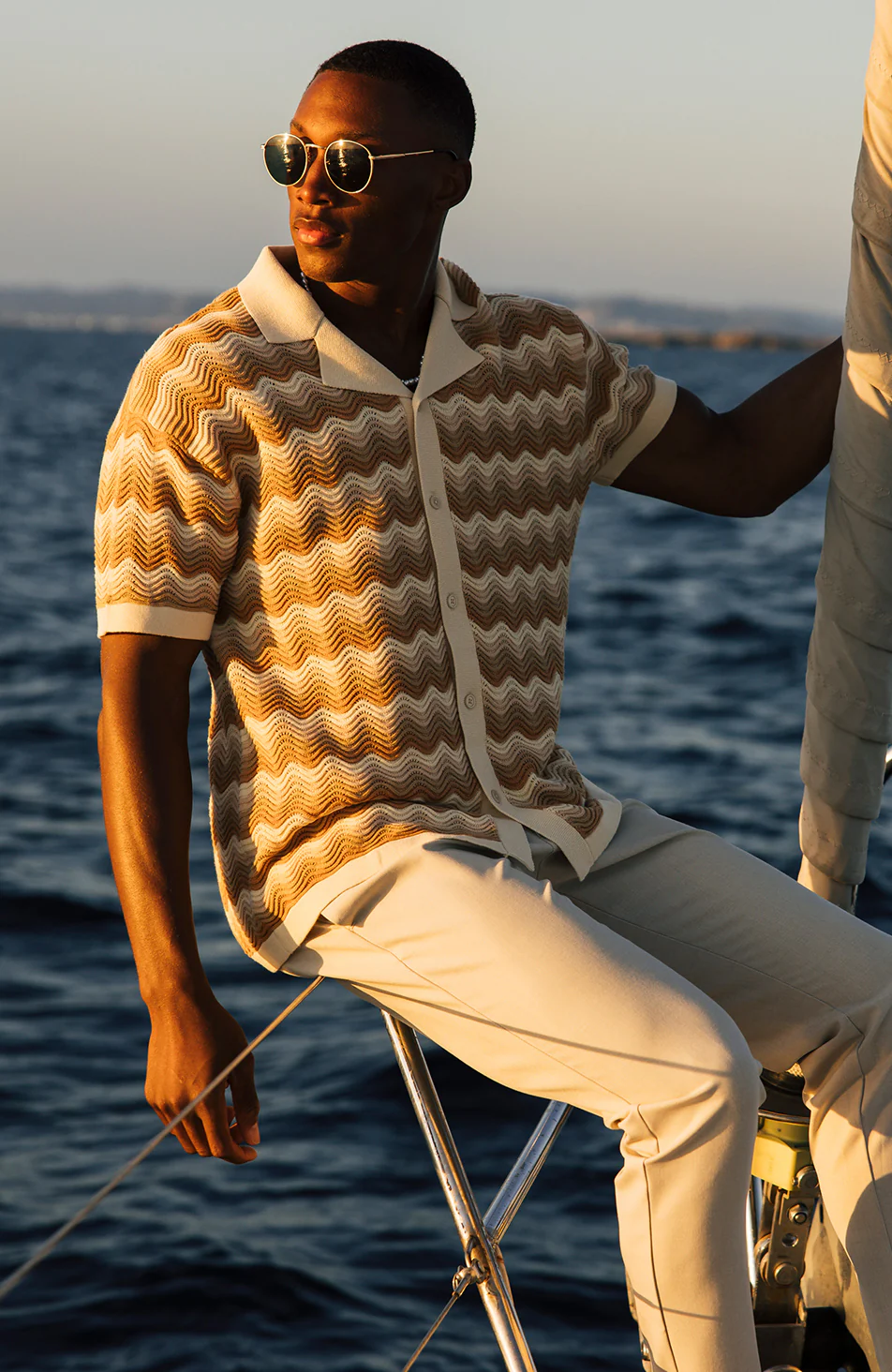 Aruba Textured Relaxed Fit Knitted Shirt in Beige - Image 8