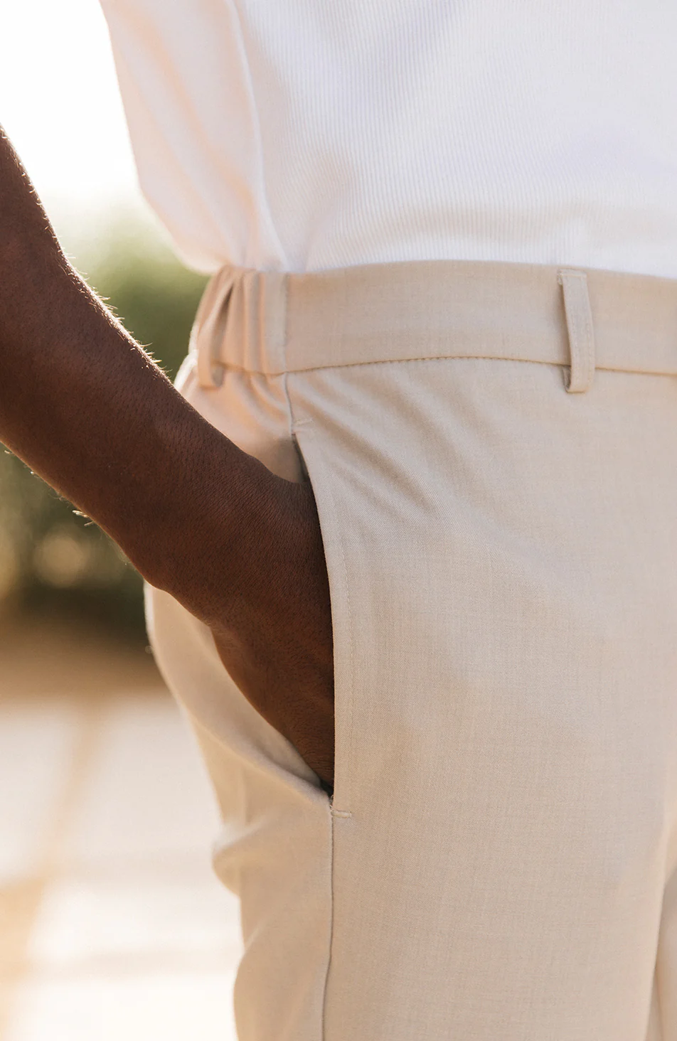 Aster Tailored Stretch Slim Leg Trousers in Beige - Image 3