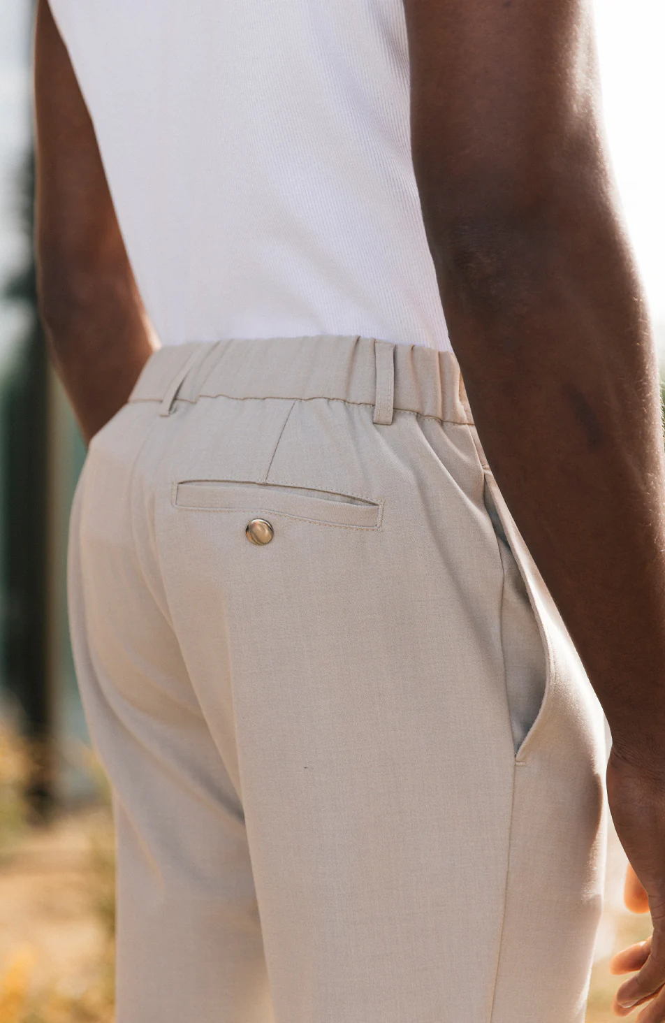 Aster Tailored Stretch Slim Leg Trousers in Beige - Image 4