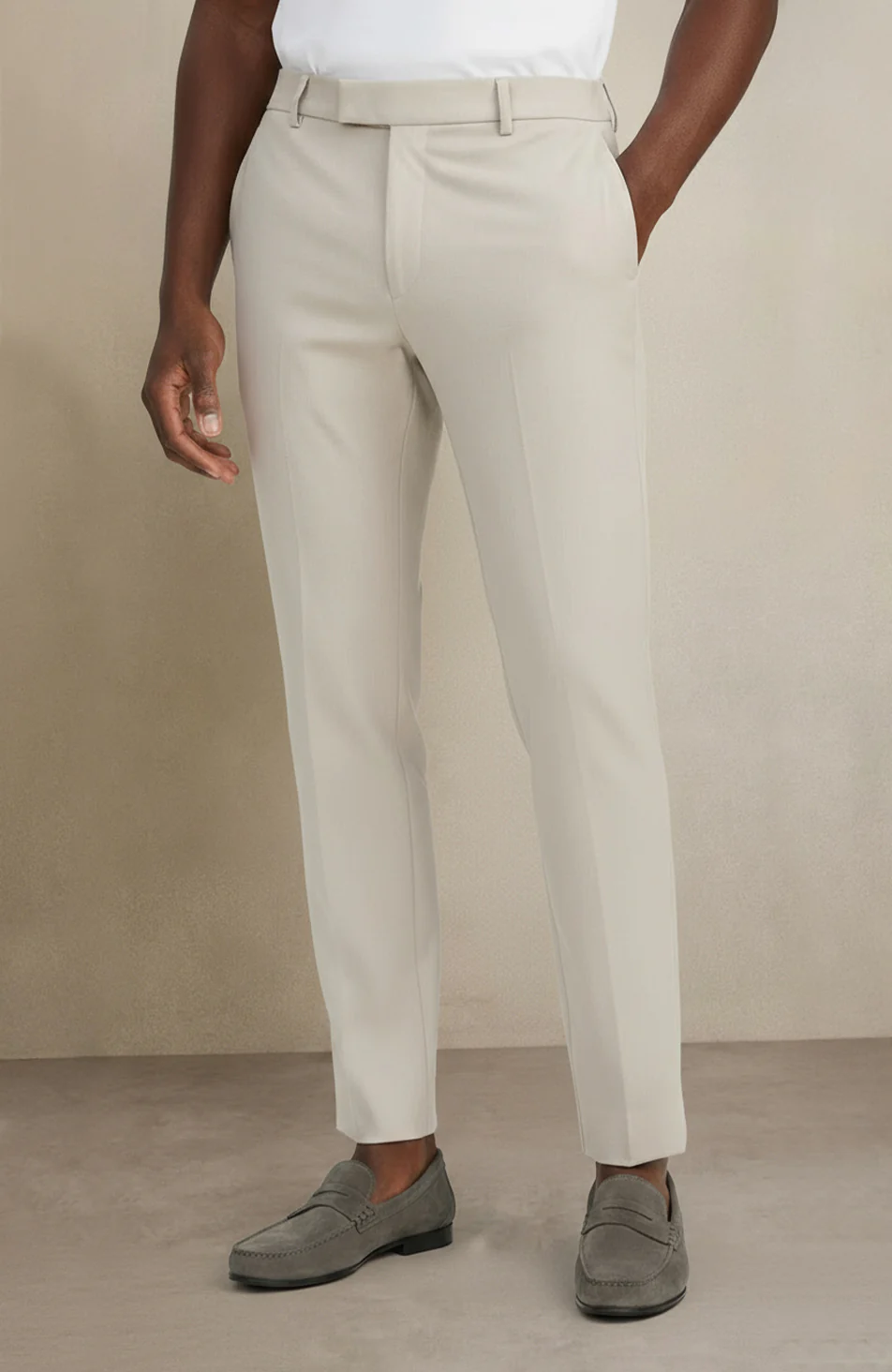 Aster Tailored Stretch Slim Leg Trousers in Beige - Image 5