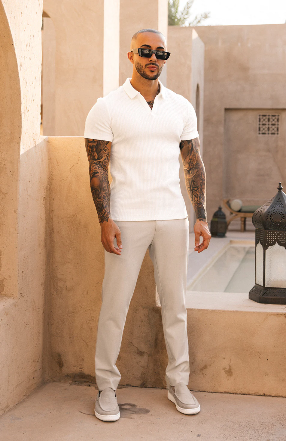 Aster Tailored Stretch Slim Leg Trousers in Beige - Image 6