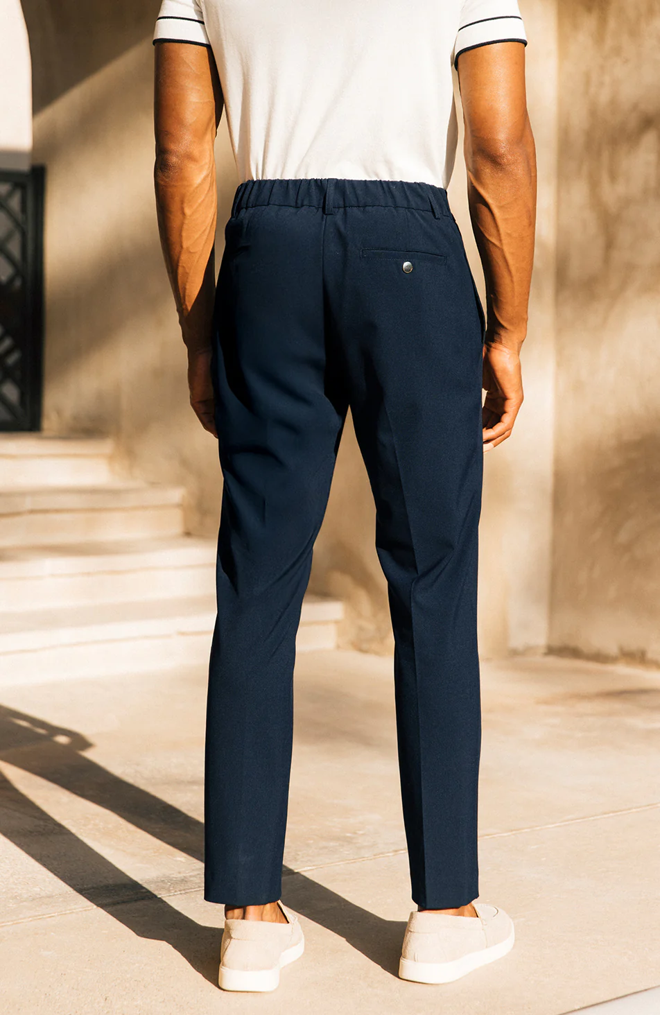 Aster Tailored Stretch Slim Leg Trousers in Navy - Image 3