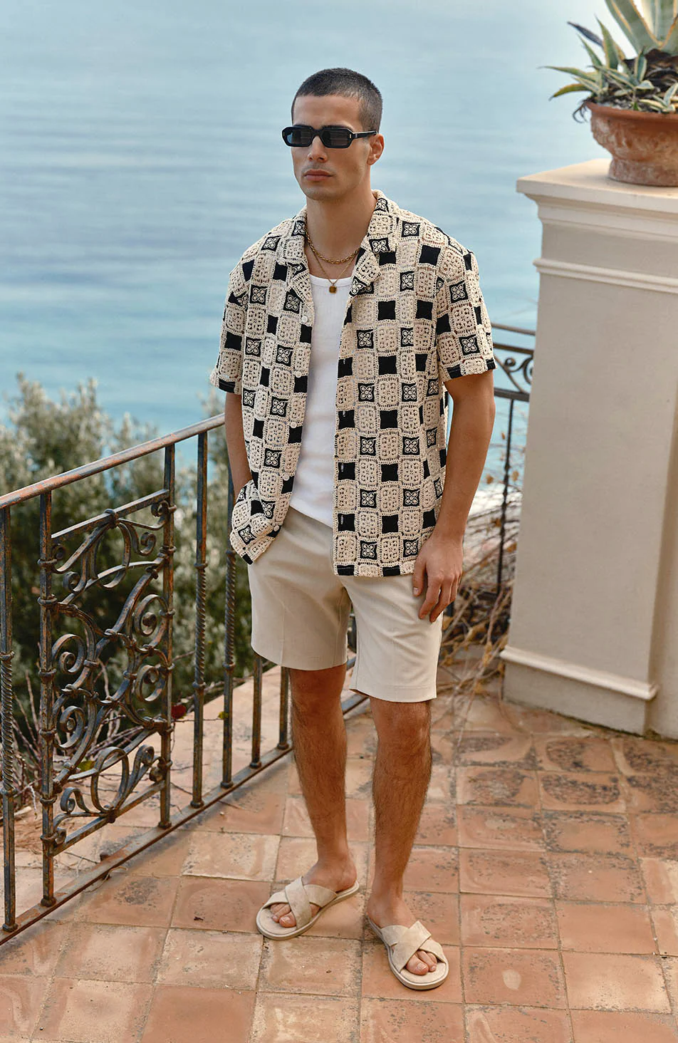 Bellagio Relaxed Checked Crochet Shirt in Black - Image 6
