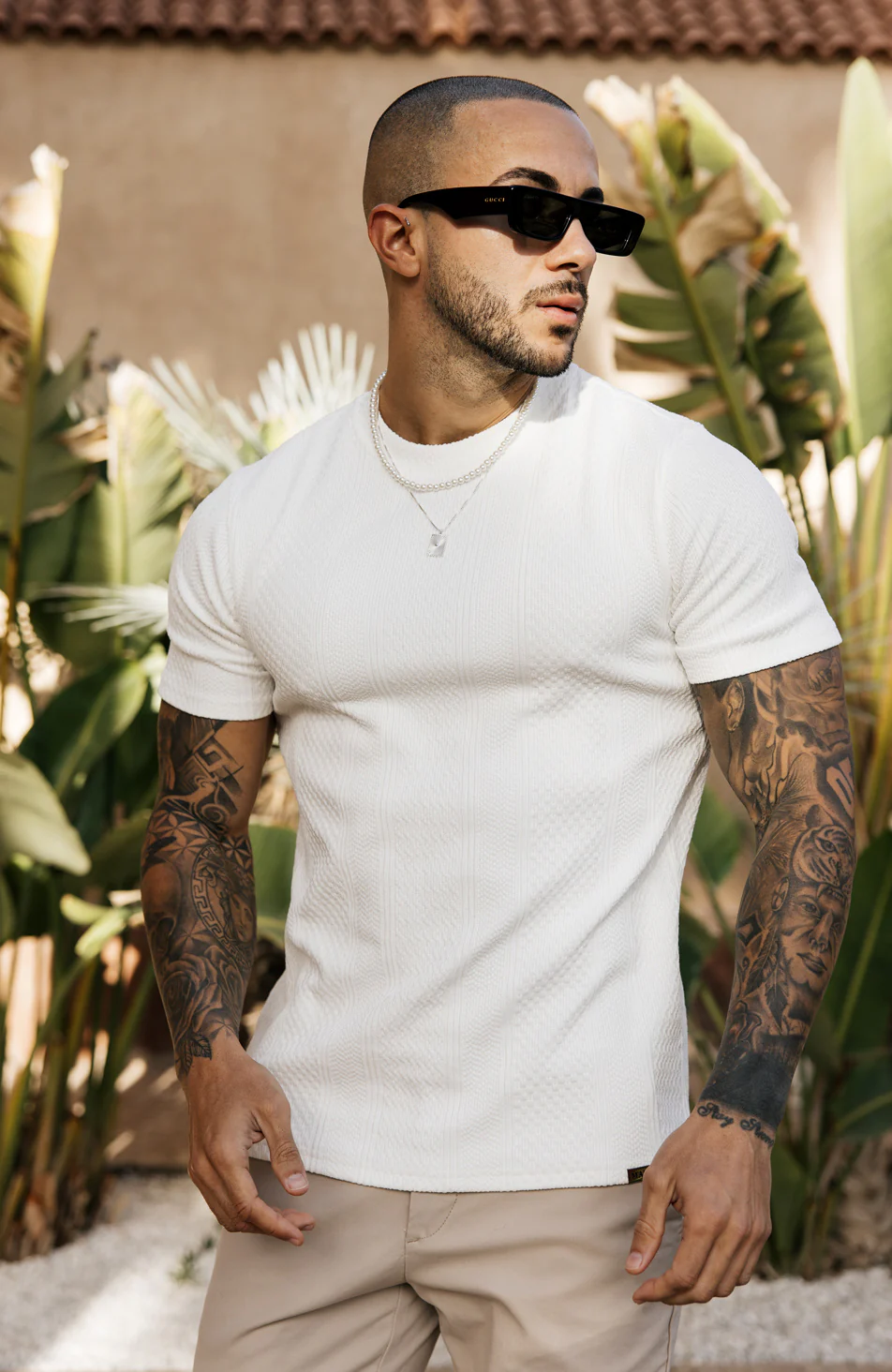 Cedro Slim Textured Tee in White - Image 4