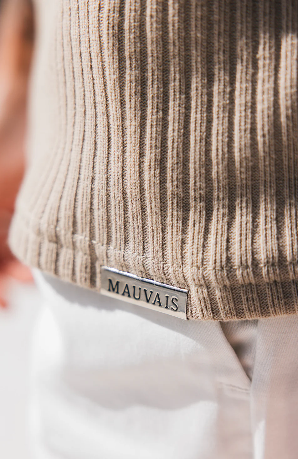 Elysee Slim Ribbed Revere Polo in Beige - Image 4