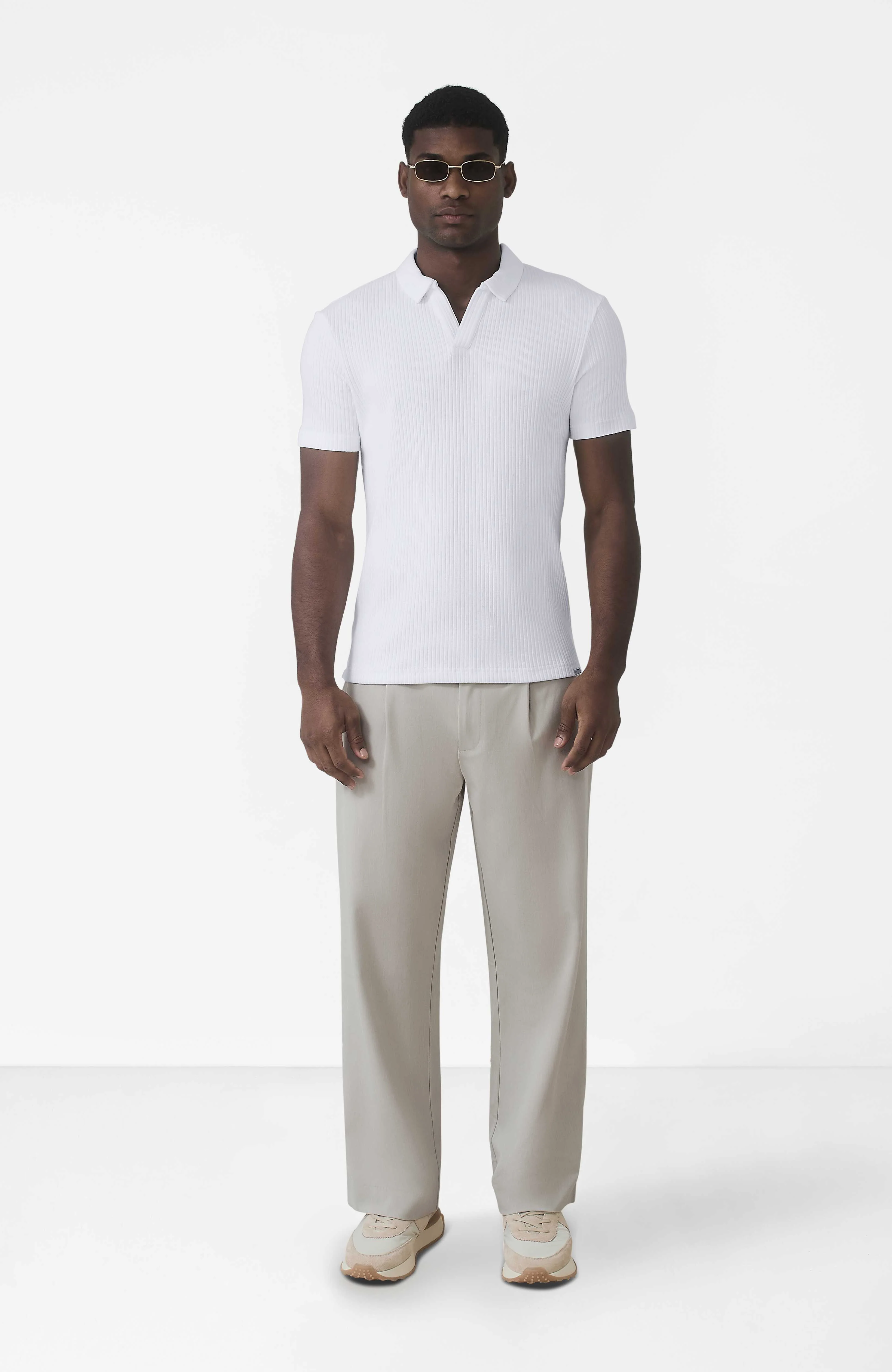 Elysee Slim Ribbed Revere Polo in White - Image 5
