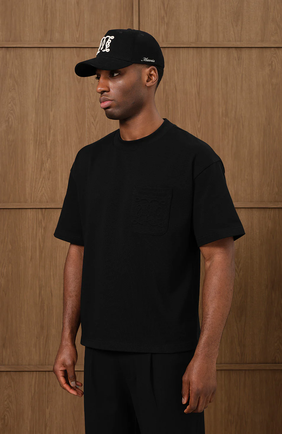 Embossed Monogram Pocket T-Shirt in Black - Image 4