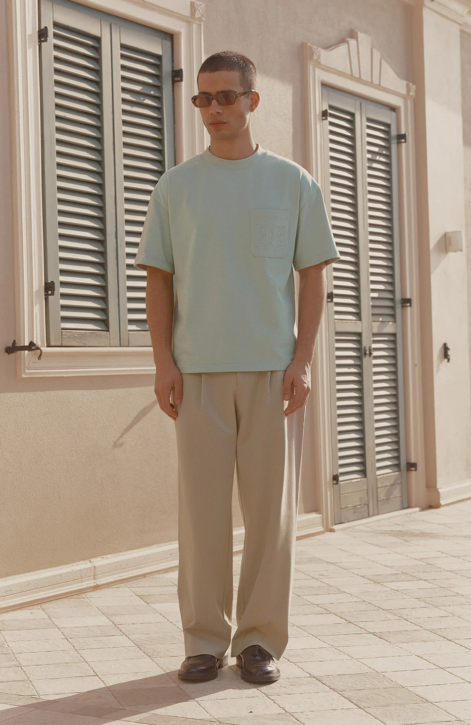 Embossed Monogram Pocket T-Shirt in Mint - Image 3