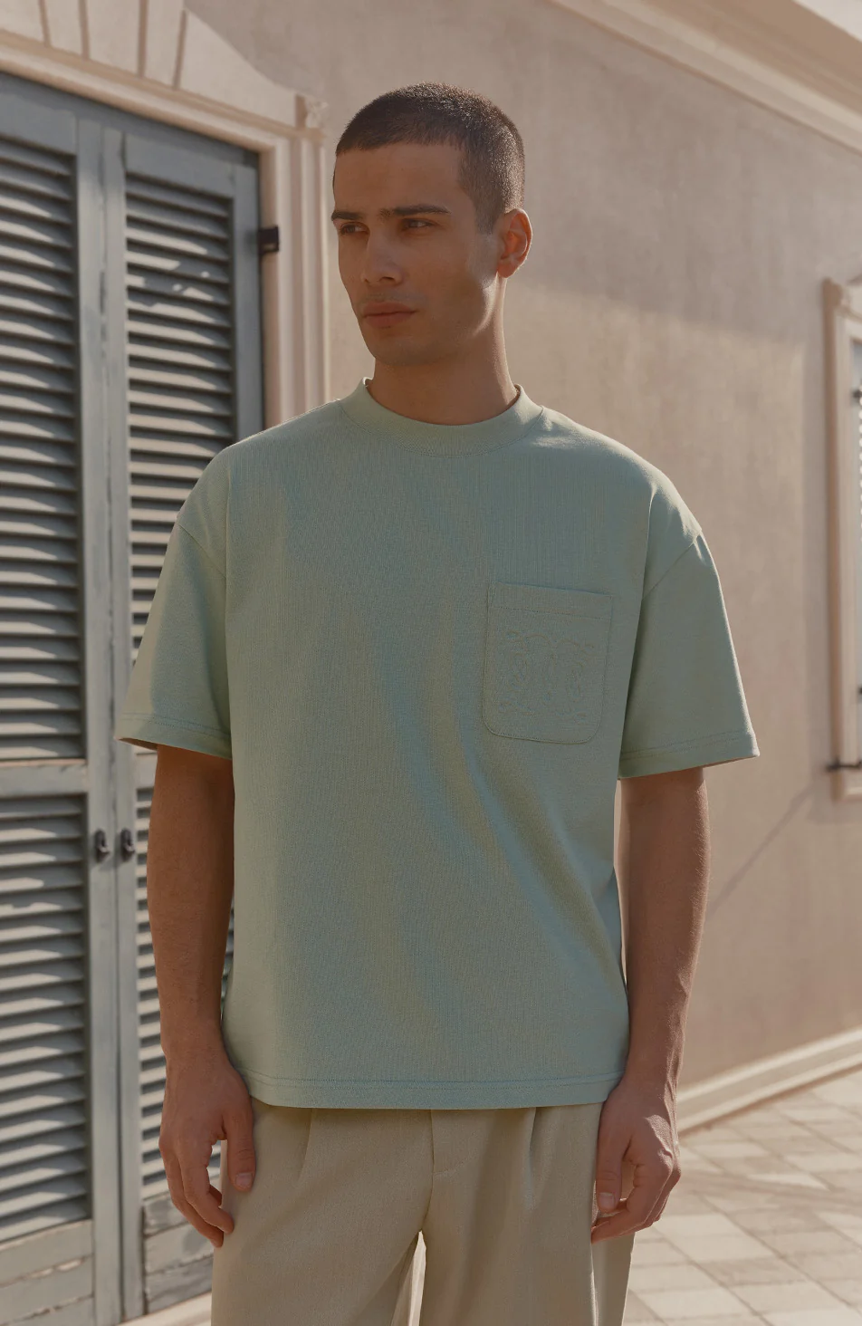 Embossed Monogram Pocket T-Shirt in Mint - Image 5