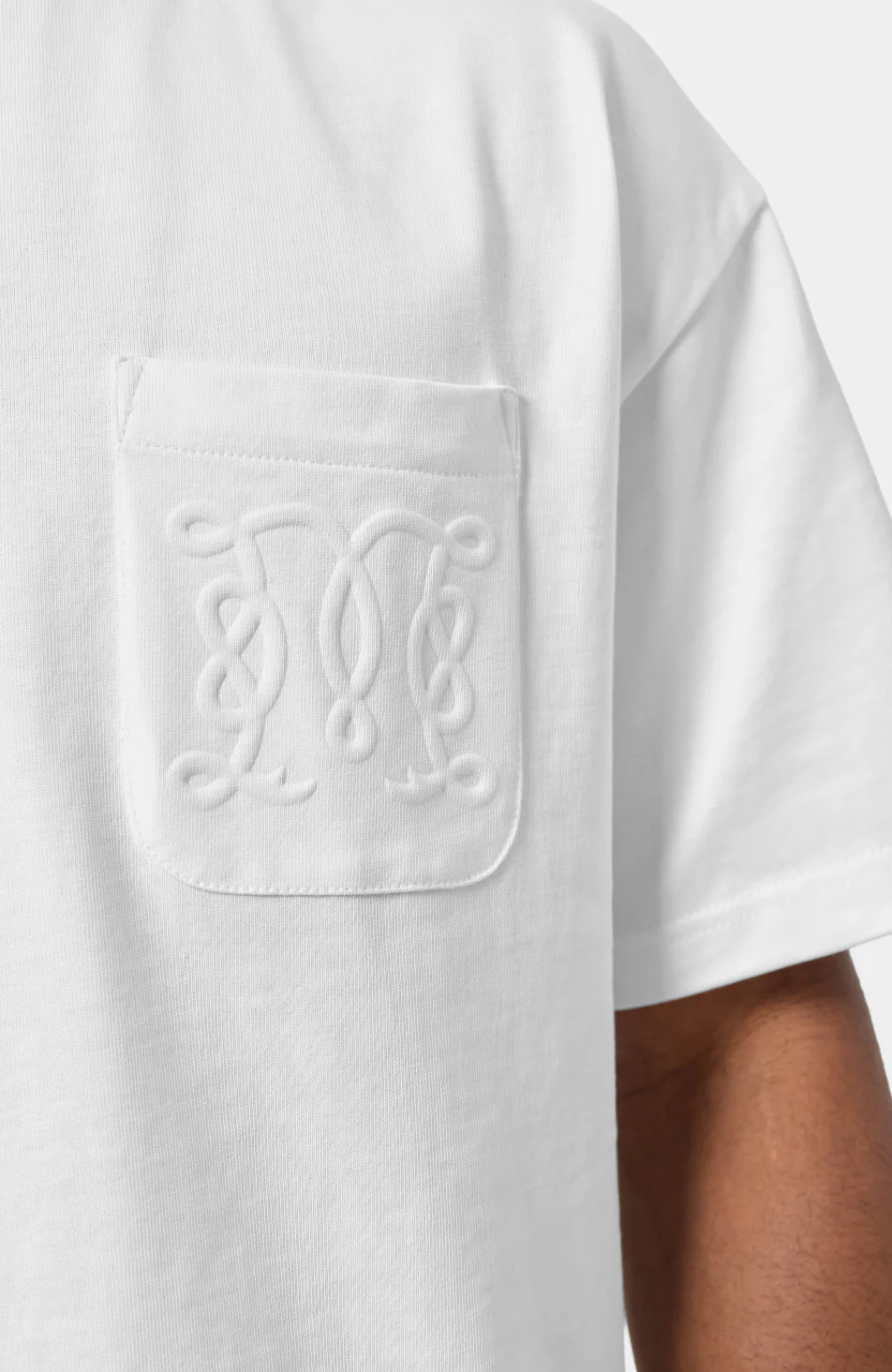 Embossed Monogram Pocket T-Shirt in White - Image 6
