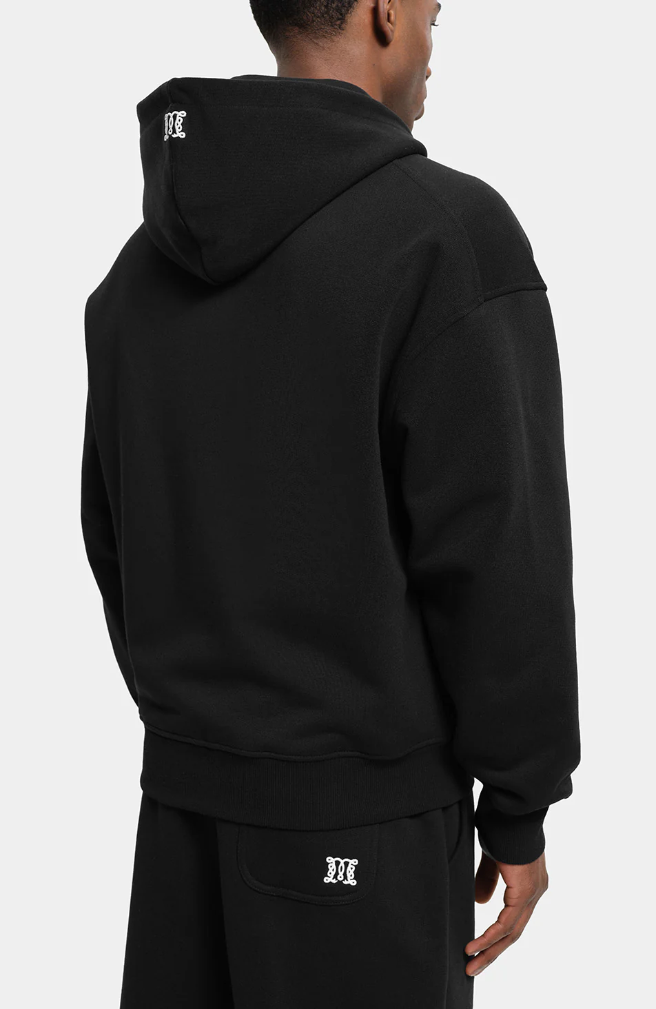 Embroidered Monogram Zip Through Hoodie in Black - Image 4