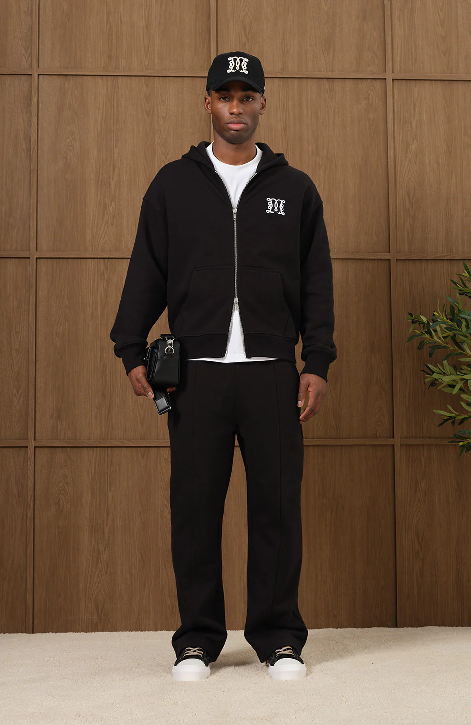 Embroidered Monogram Zip Through Hoodie in Black - Image 6