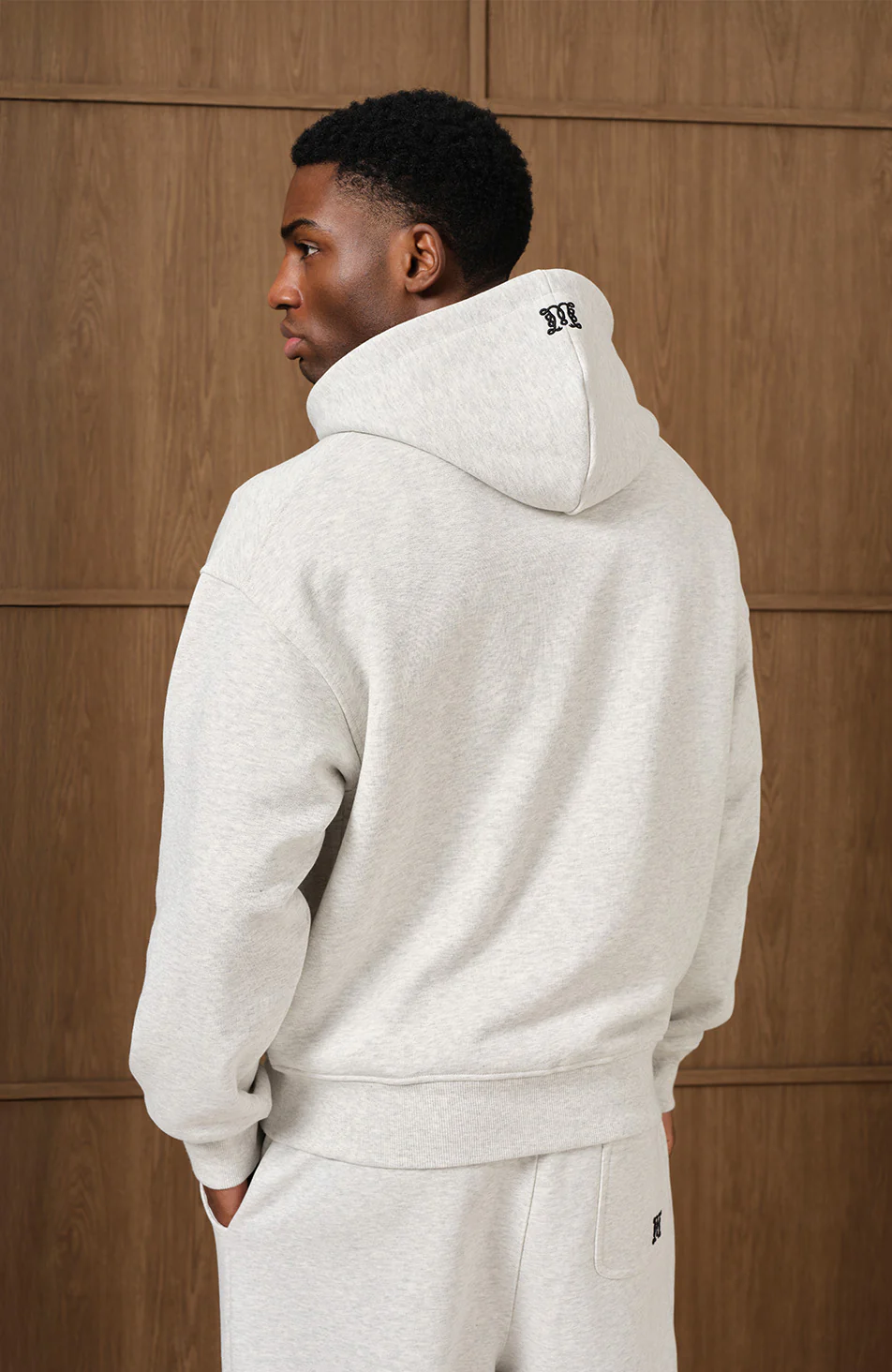 Embroidered Monogram Zip Through Hoodie in Grey Marl - Image 3