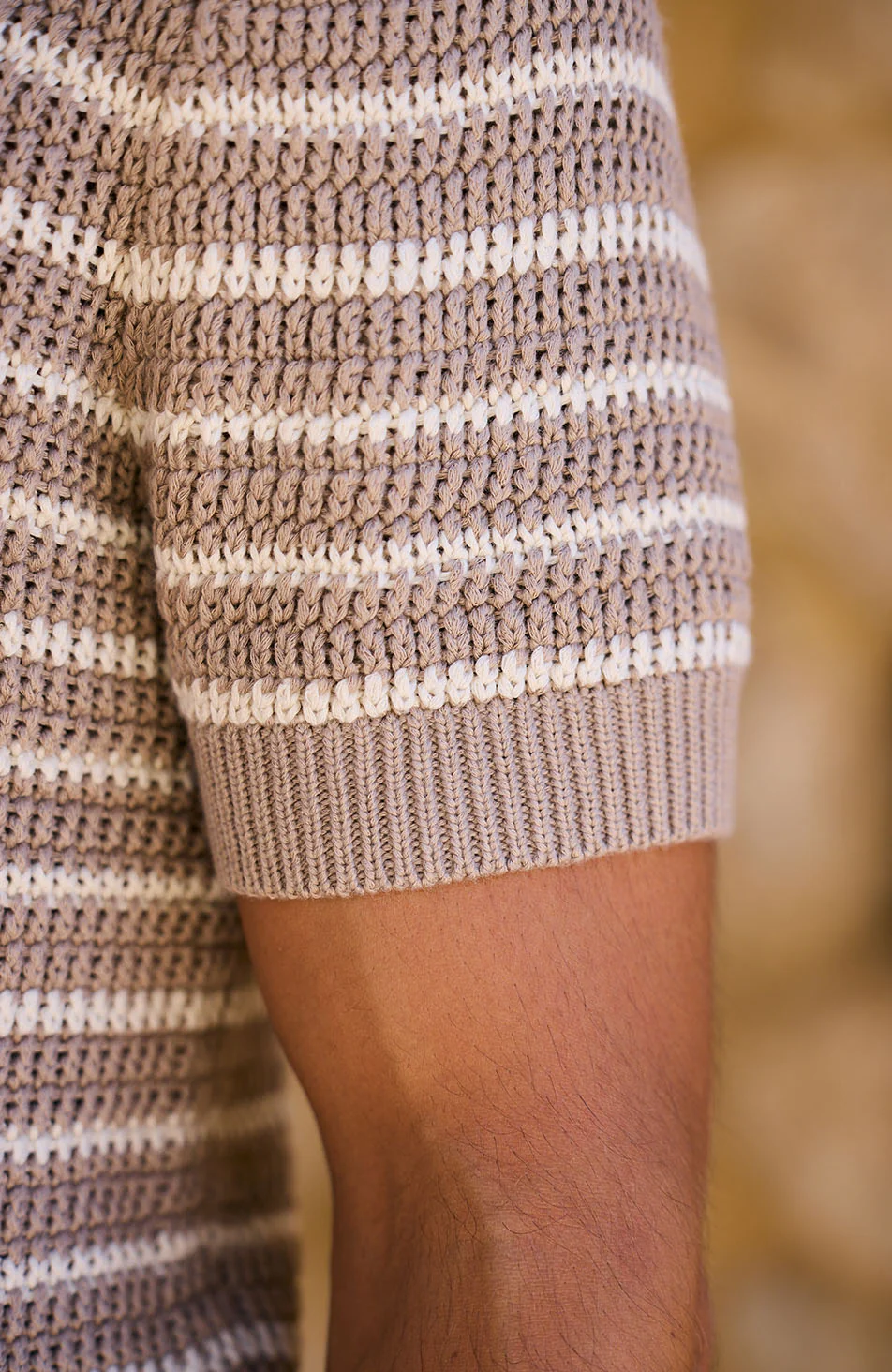 Fontelina Button Placket Knit Stripe Polo in Beige - Image 8