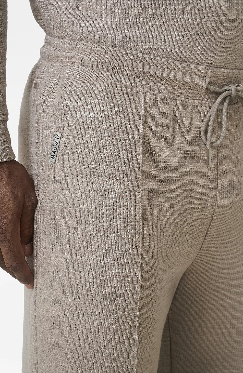 Leandre Straight Leg Premium Textured Jogger in Taupe - Image 4