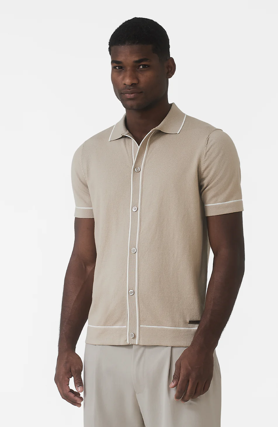 Luciano Slim Knit Shirt in Beige - Image 4