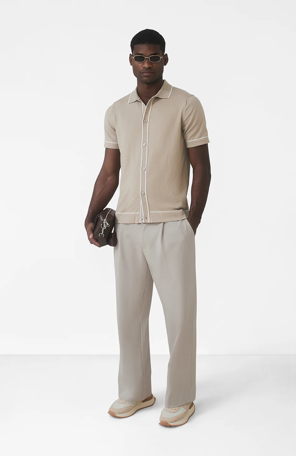 Luciano Slim Knit Shirt in Beige - Image 5
