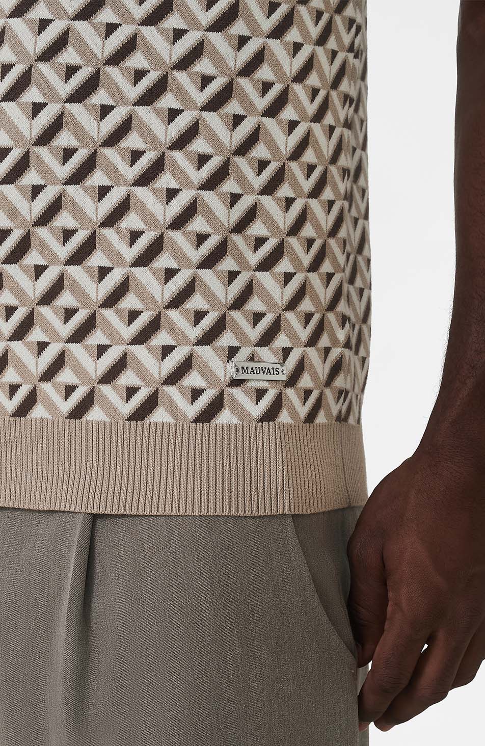 Matisse Knitted Geo Polo in Beige - Image 5