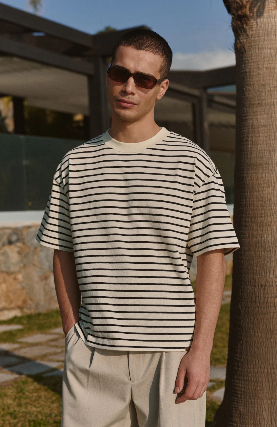 Milano Boxy Stripe Tee in Cream and Black - Image 3