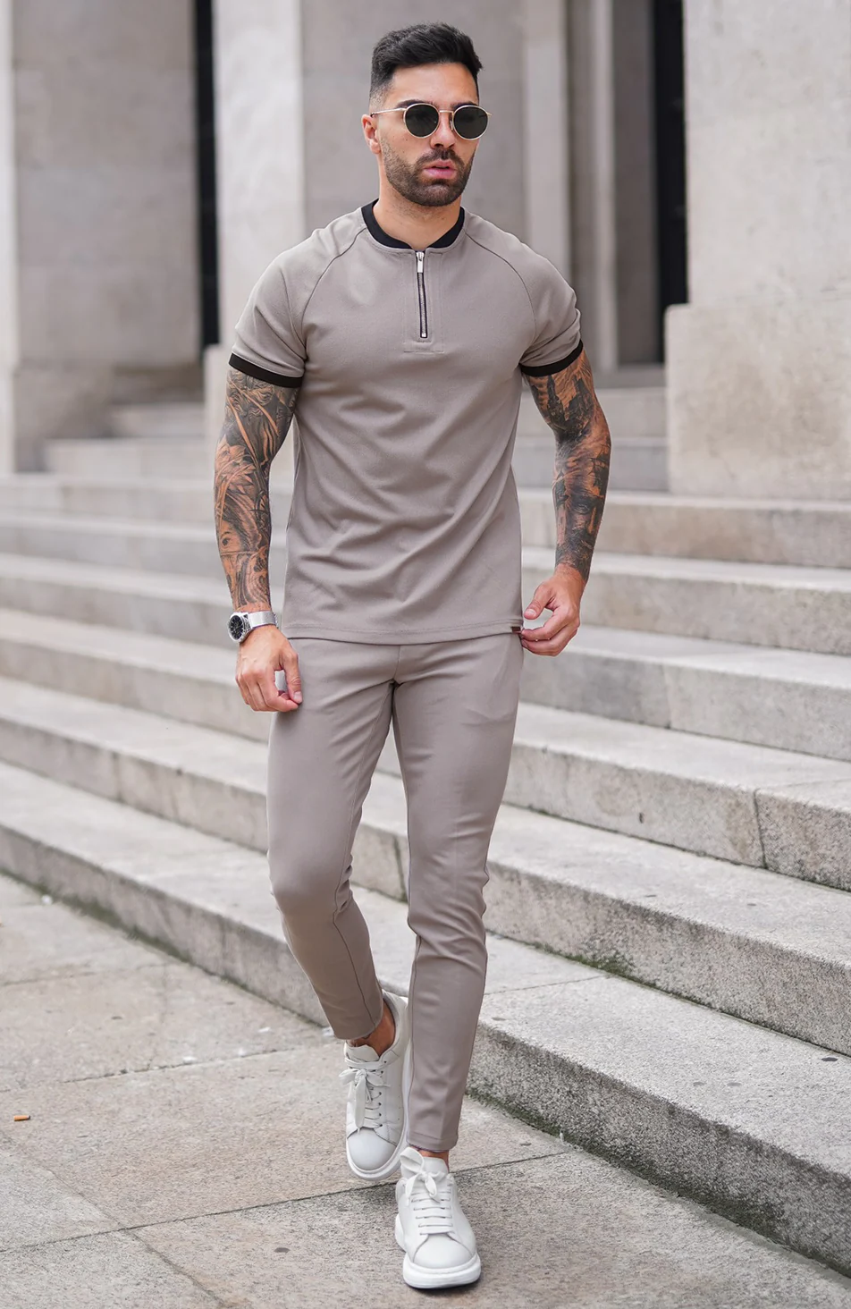 Monaco Trousers with Half Belt in Beige - Image 2