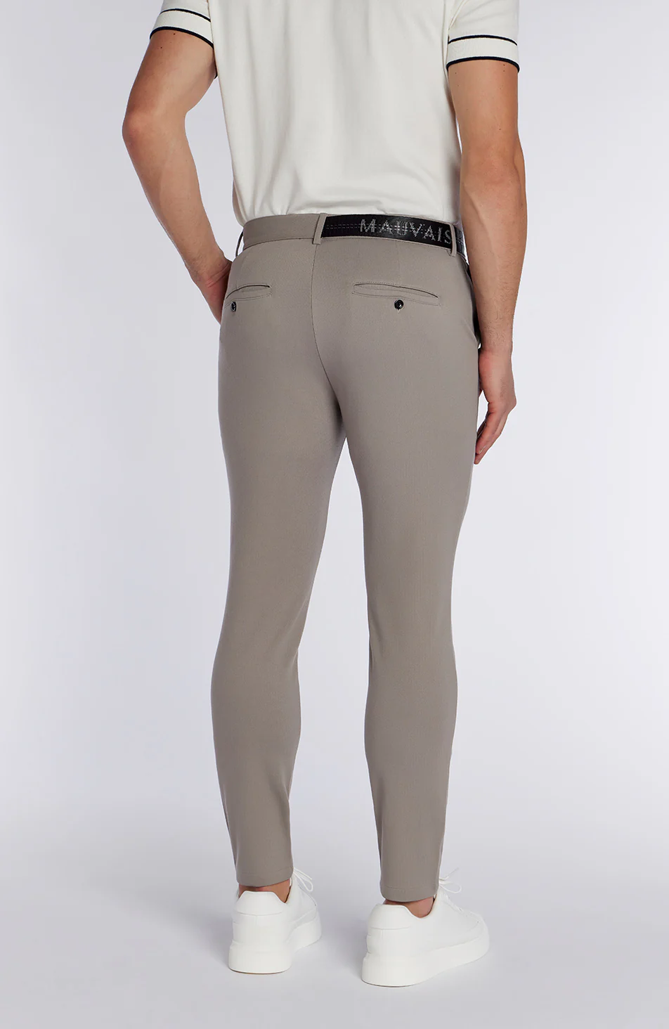 Monaco Trousers with Half Belt in Beige - Image 4