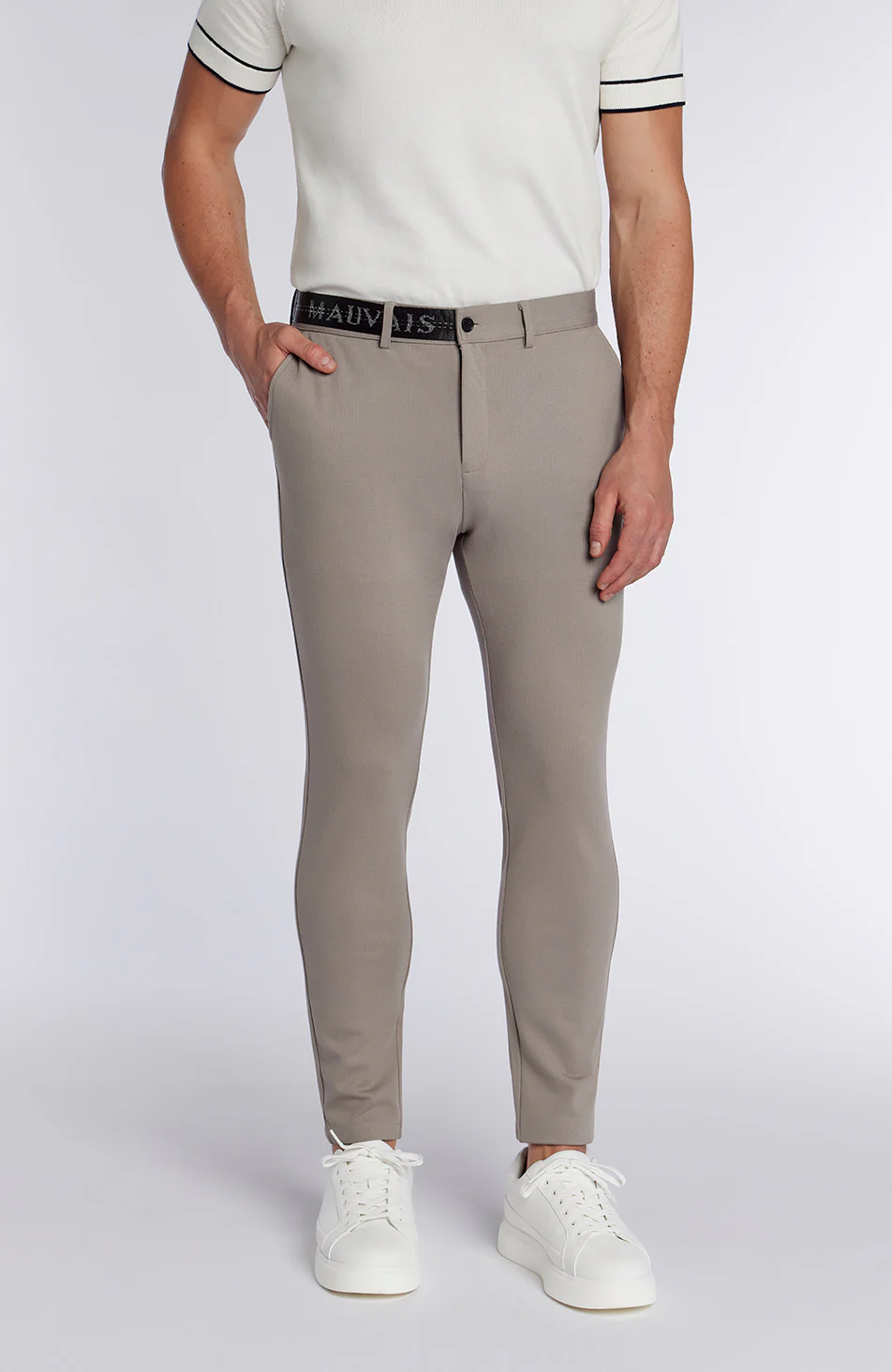 Monaco Trousers with Half Belt in Beige - Image 5
