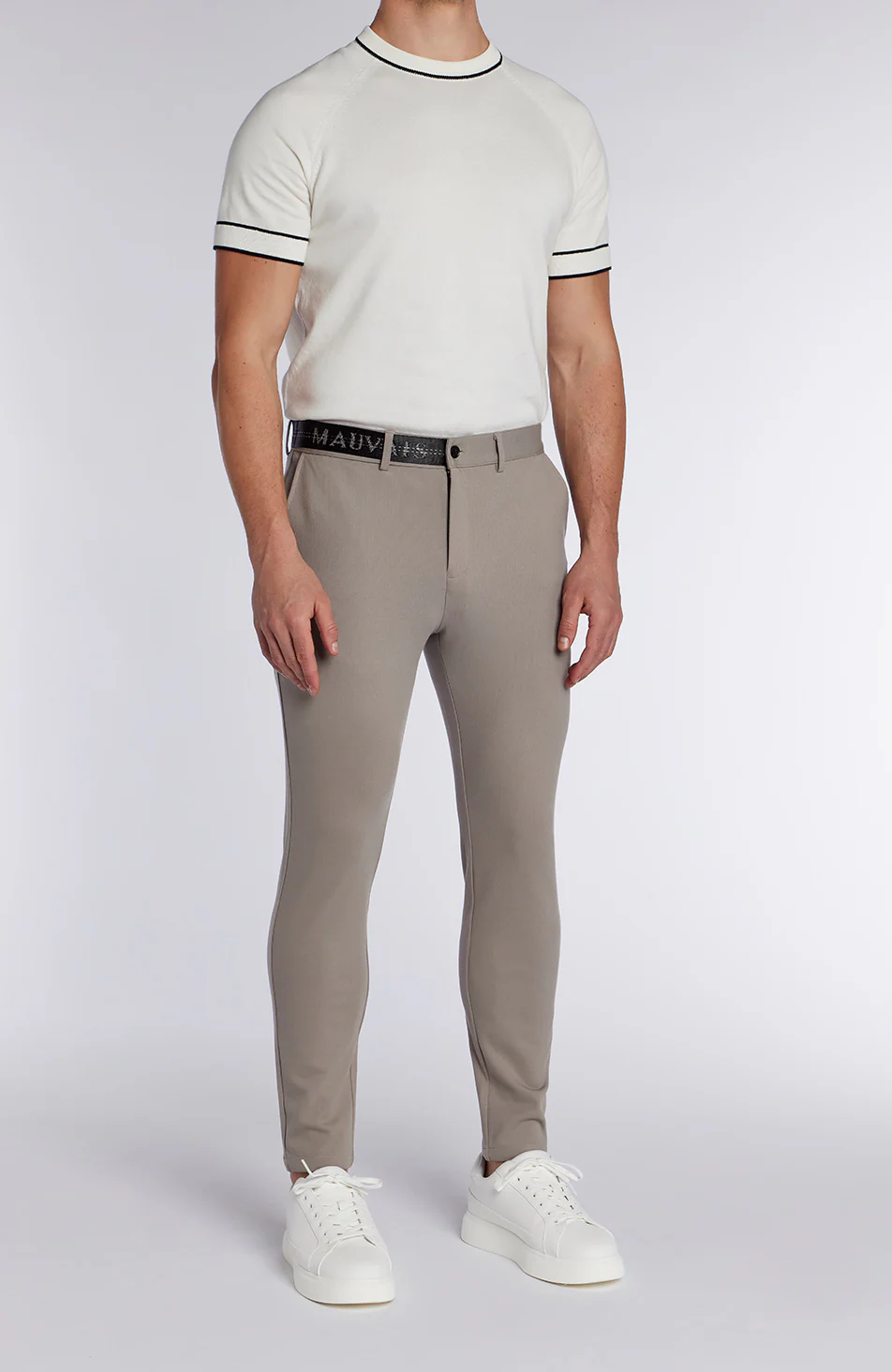 Monaco Trousers with Half Belt in Beige - Image 6