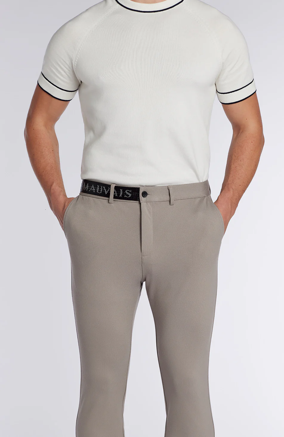 Monaco Trousers with Half Belt in Beige - Image 7