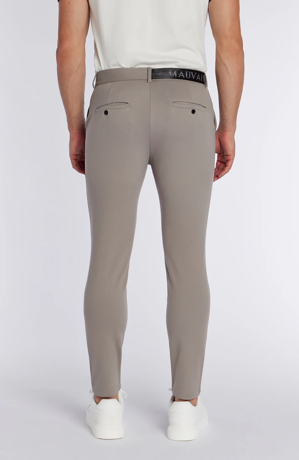 Monaco Trousers with Half Belt in Beige - Image 8