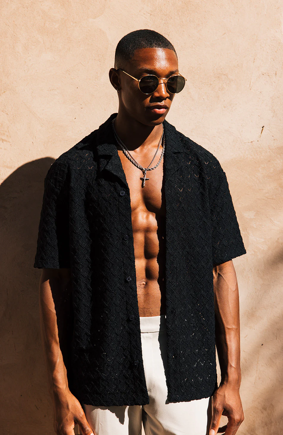 Moreno Relaxed Fit Lightweight Crochet Shirt in Black - Image 6