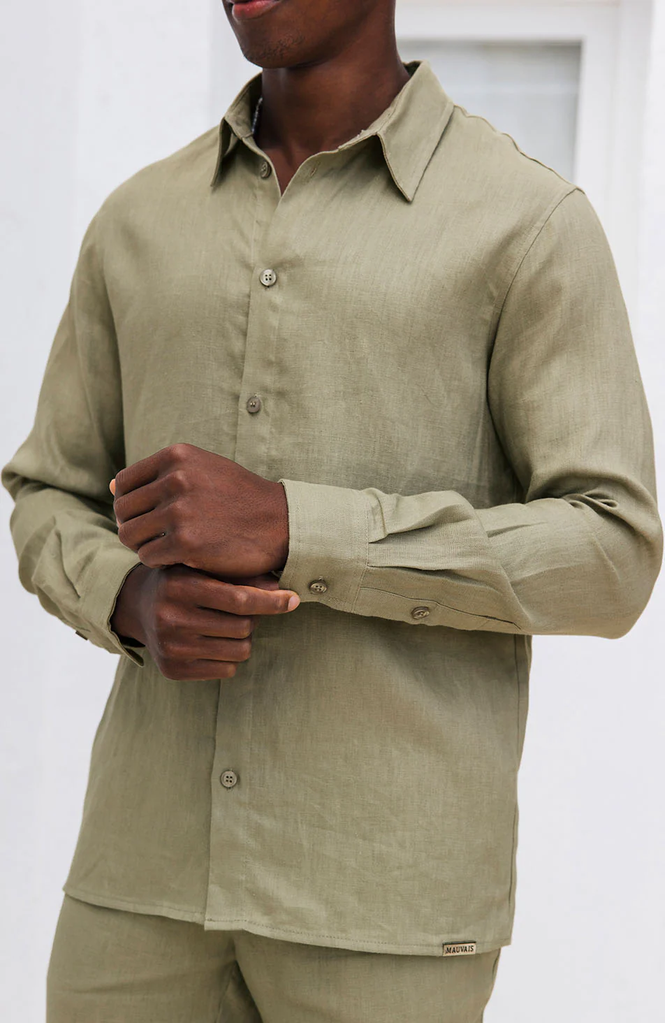 Nammos Pure Linen Tailored Shirt in Olive - Image 3