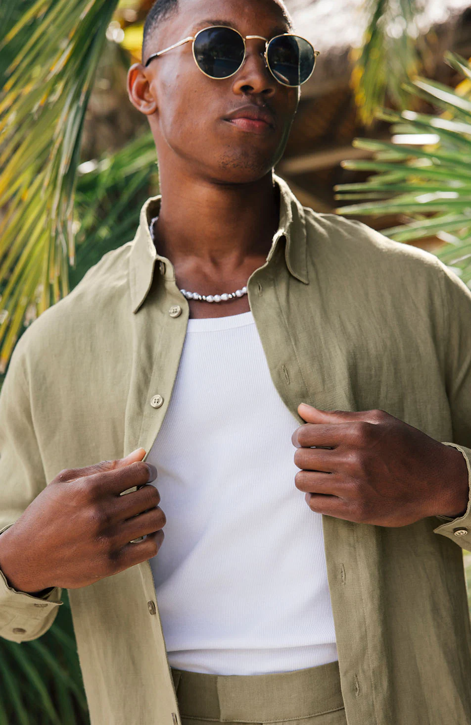 Nammos Pure Linen Tailored Shirt in Olive - Image 4