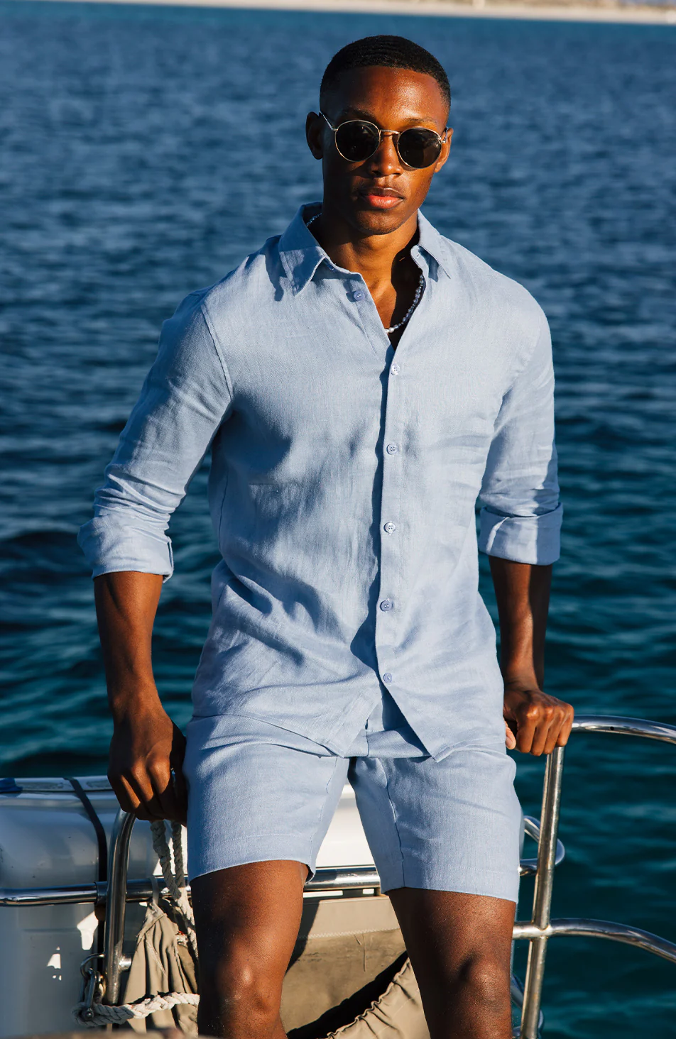 Nammos Pure Linen Tailored Shorts in Blue - Image 8