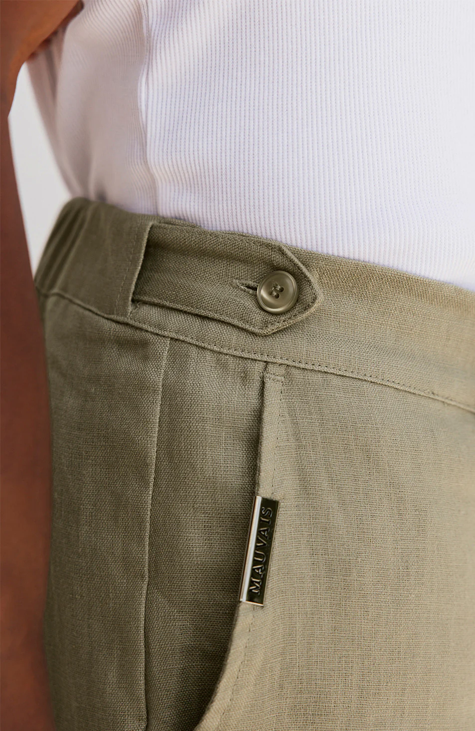 Nammos Pure Linen Tailored Trousers in Olive - Image 5
