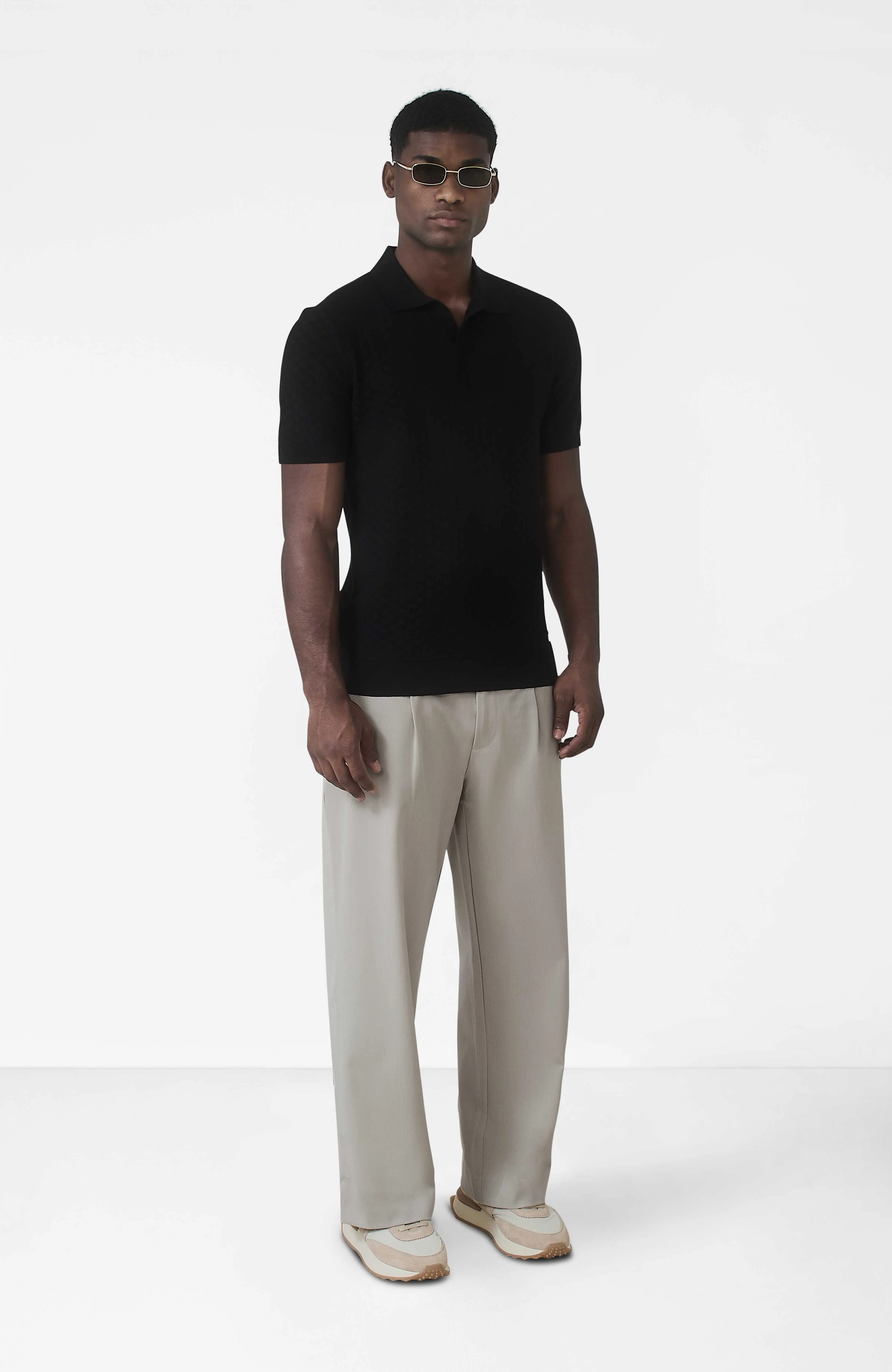 Nerano Slim Knit Polo in Black - Image 3
