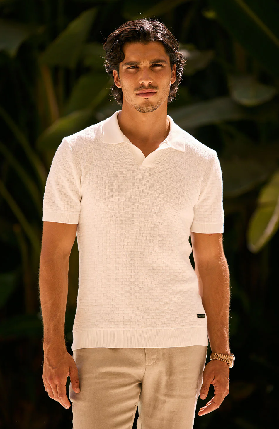 Nerano Slim Knit Polo in Cream - Image 5