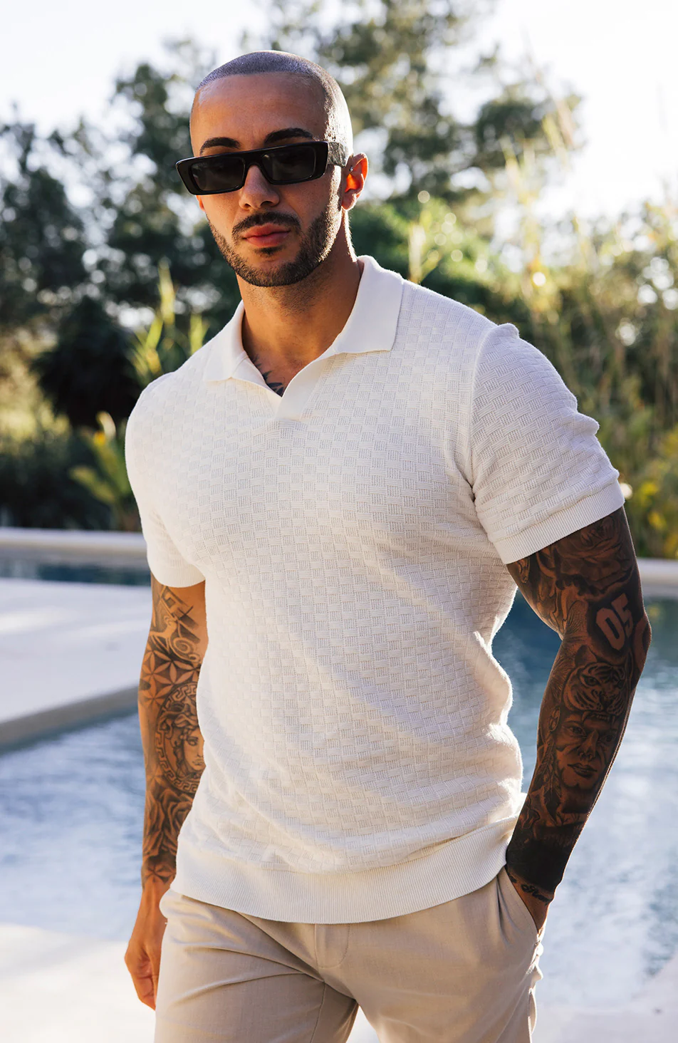 Nerano Slim Knit Polo in Cream - Image 6