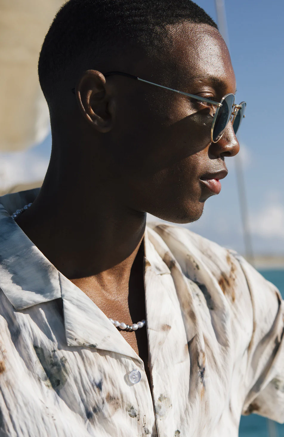 Phoenix Relaxed Fit Watercolour Crinkle Shirt in Ivory - Image 7
