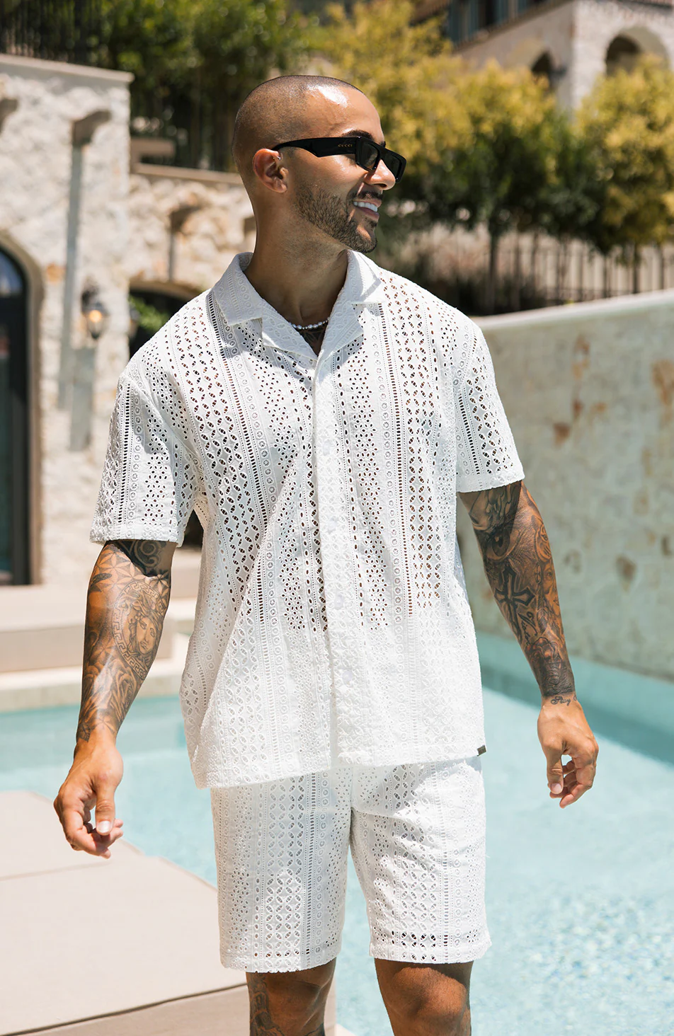 Santino Luxury Embroidered Relaxed Lined Short in White - Image 5