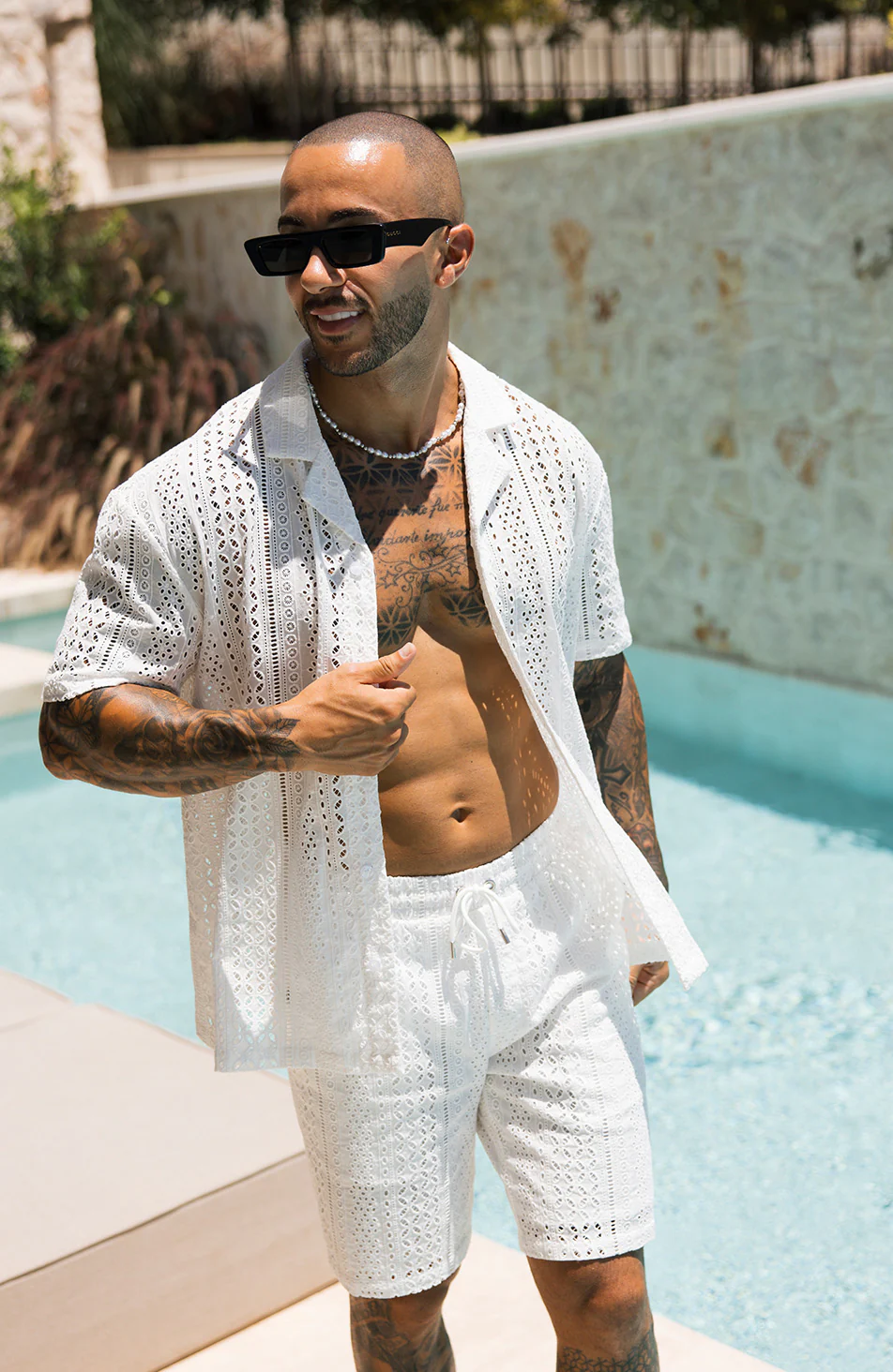 Santino Luxury Embroidered Relaxed Lined Short in White - Image 6