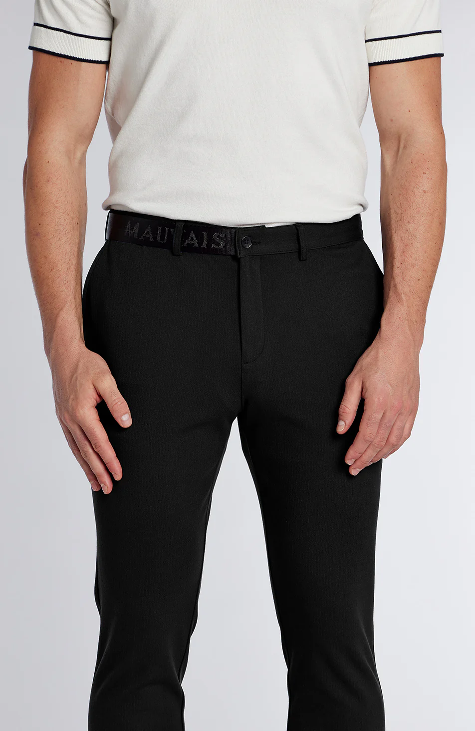 Signature Trousers With Tonal Half Belt in Black - Image 4