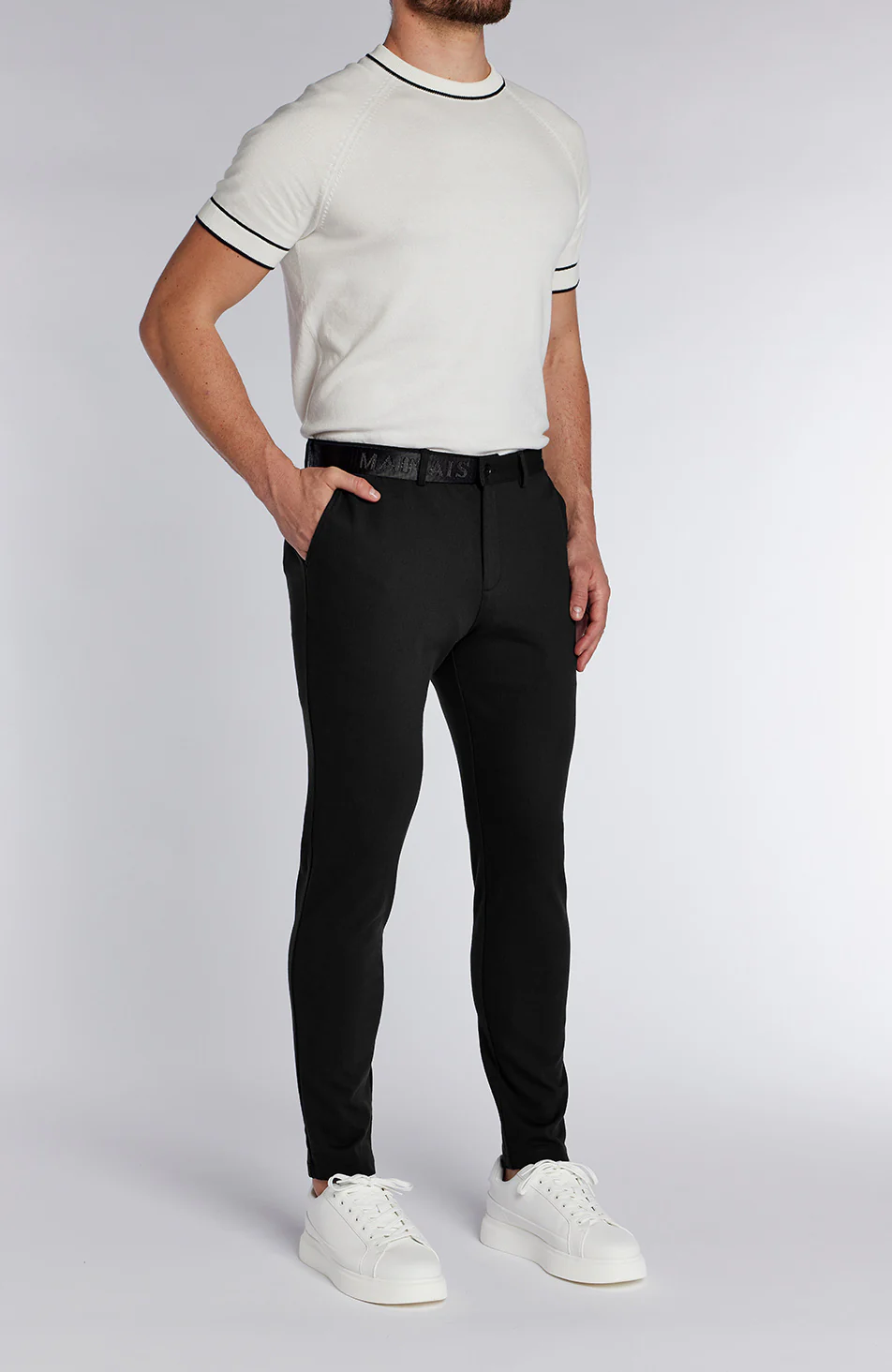 Signature Trousers With Tonal Half Belt in Black - Image 5