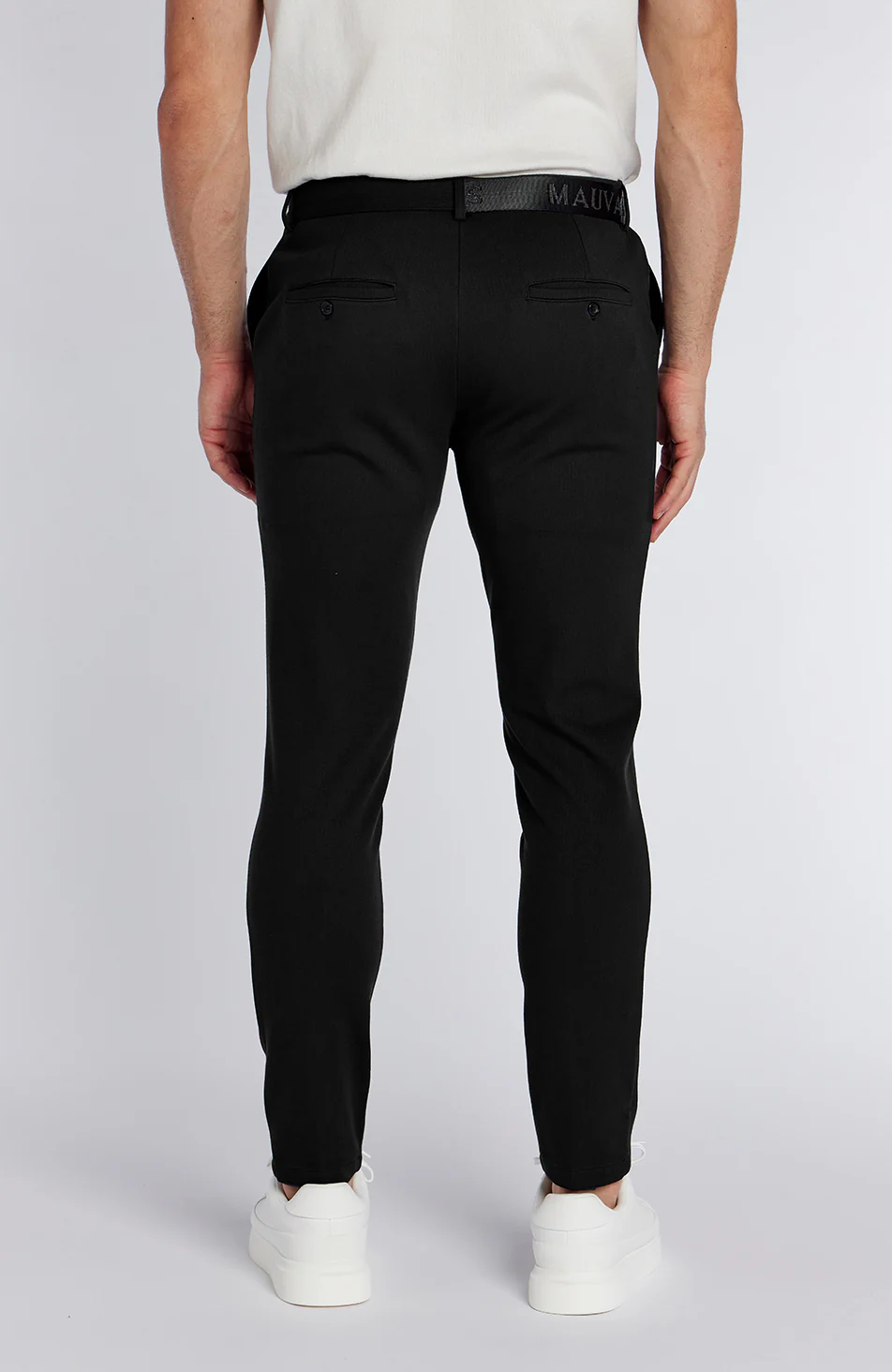 Signature Trousers With Tonal Half Belt in Black - Image 6