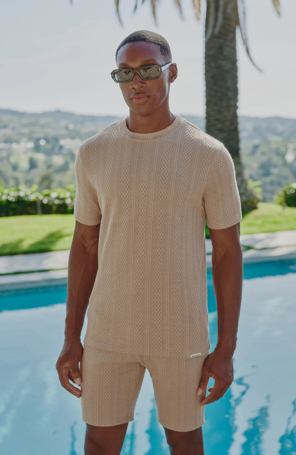 Tanami Textured Stretch Slim Shorts in Beige - Image 5