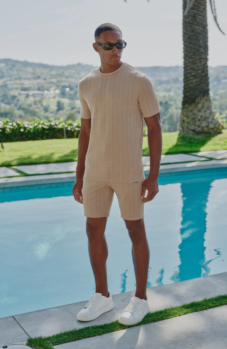 Tanami Textured Stretch Slim Shorts in Beige - Image 6