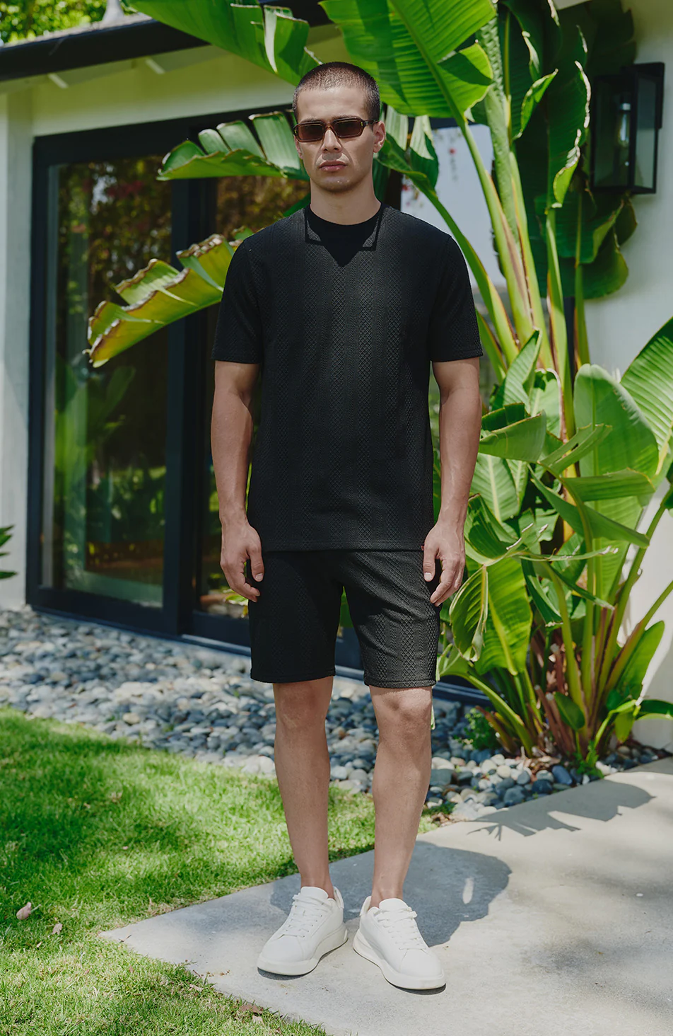 Tanami Textured Stretch Slim Shorts in Black - Image 4