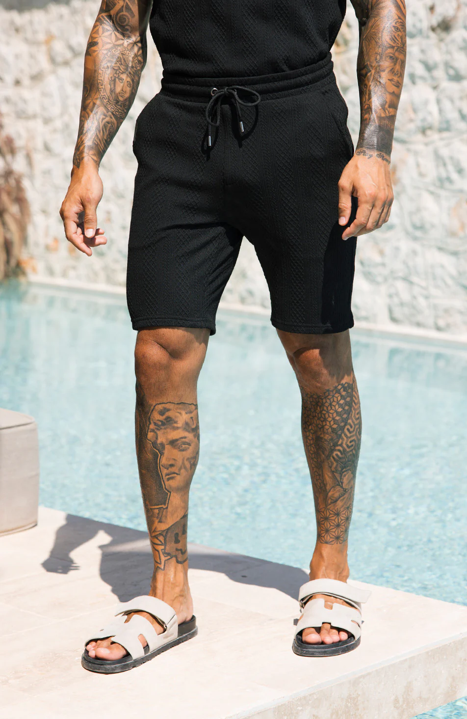 Tanami Textured Stretch Slim Shorts in Black - Image 5